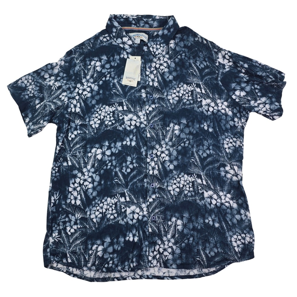 Margaritaville Tropical Floral Hawaiian Shirt Mens XXL Navy Cotton Aloha Beach
